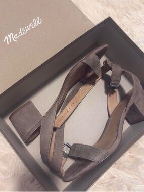 Madewell Taupe Suede Ankle-Strap Block Heels